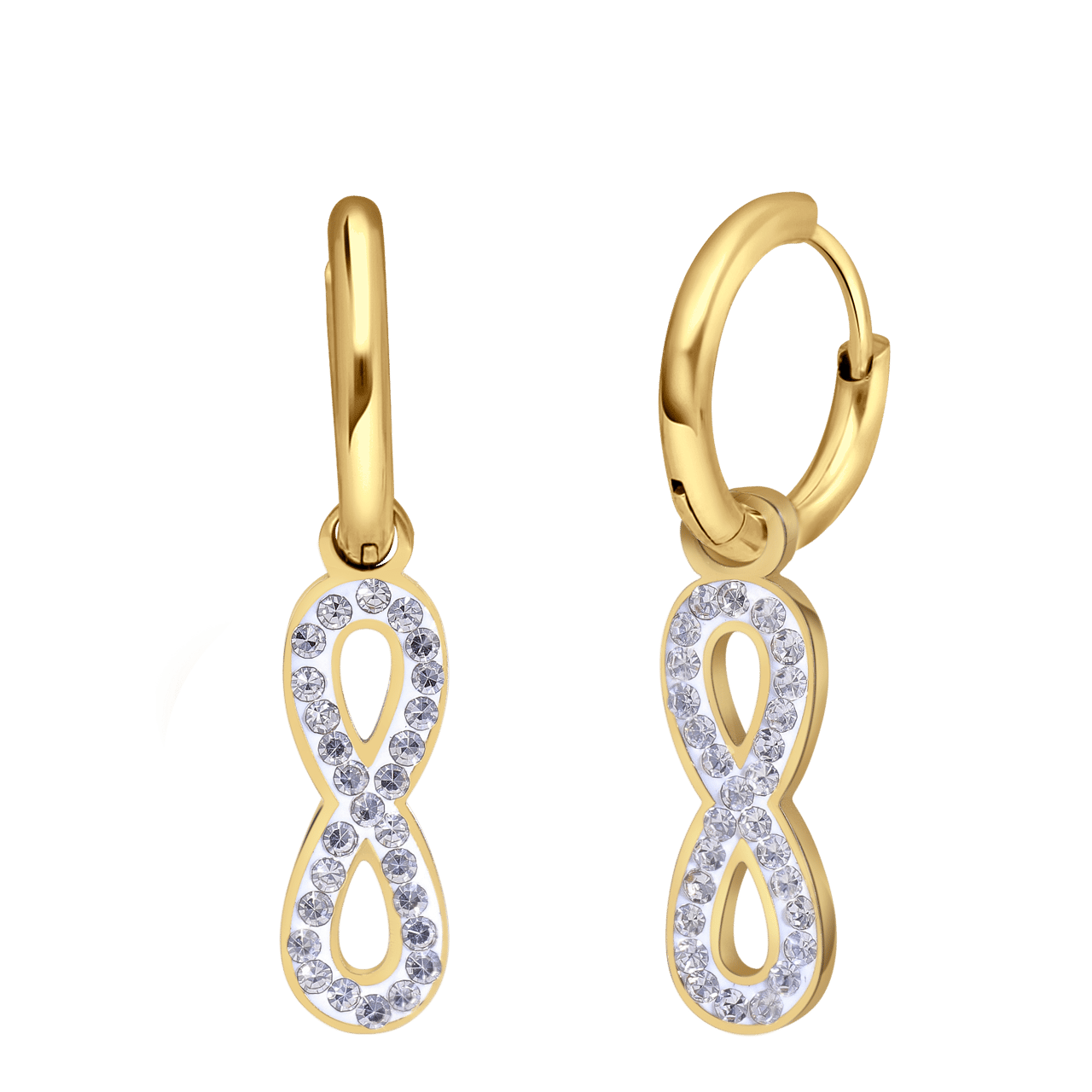 Stainless steel goldplated oorringen met hanger met infinity met kristal voor dames