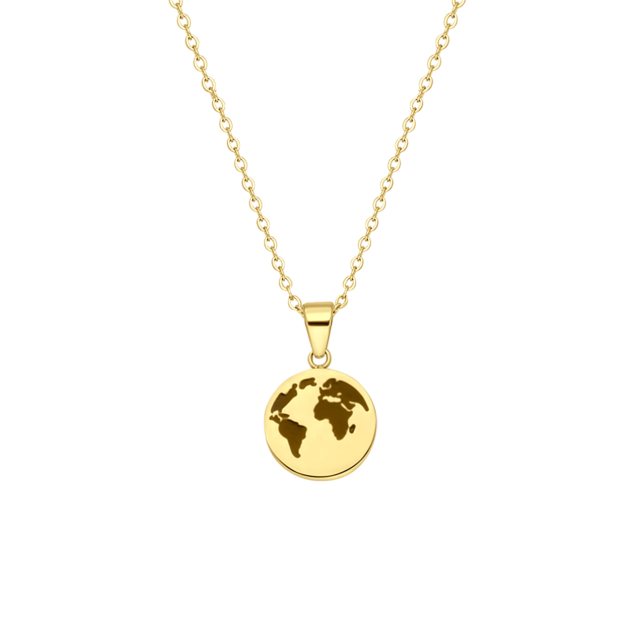 Stainless steel goldplated ketting met hanger wereldbol