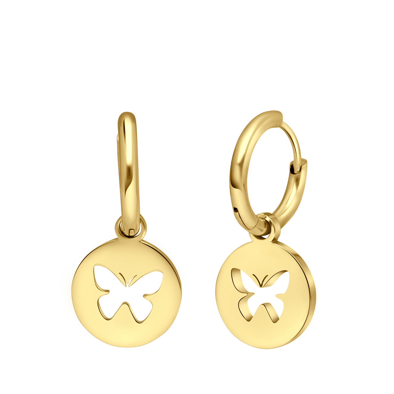 Stainless steel goldplated oorbellen met vlinder