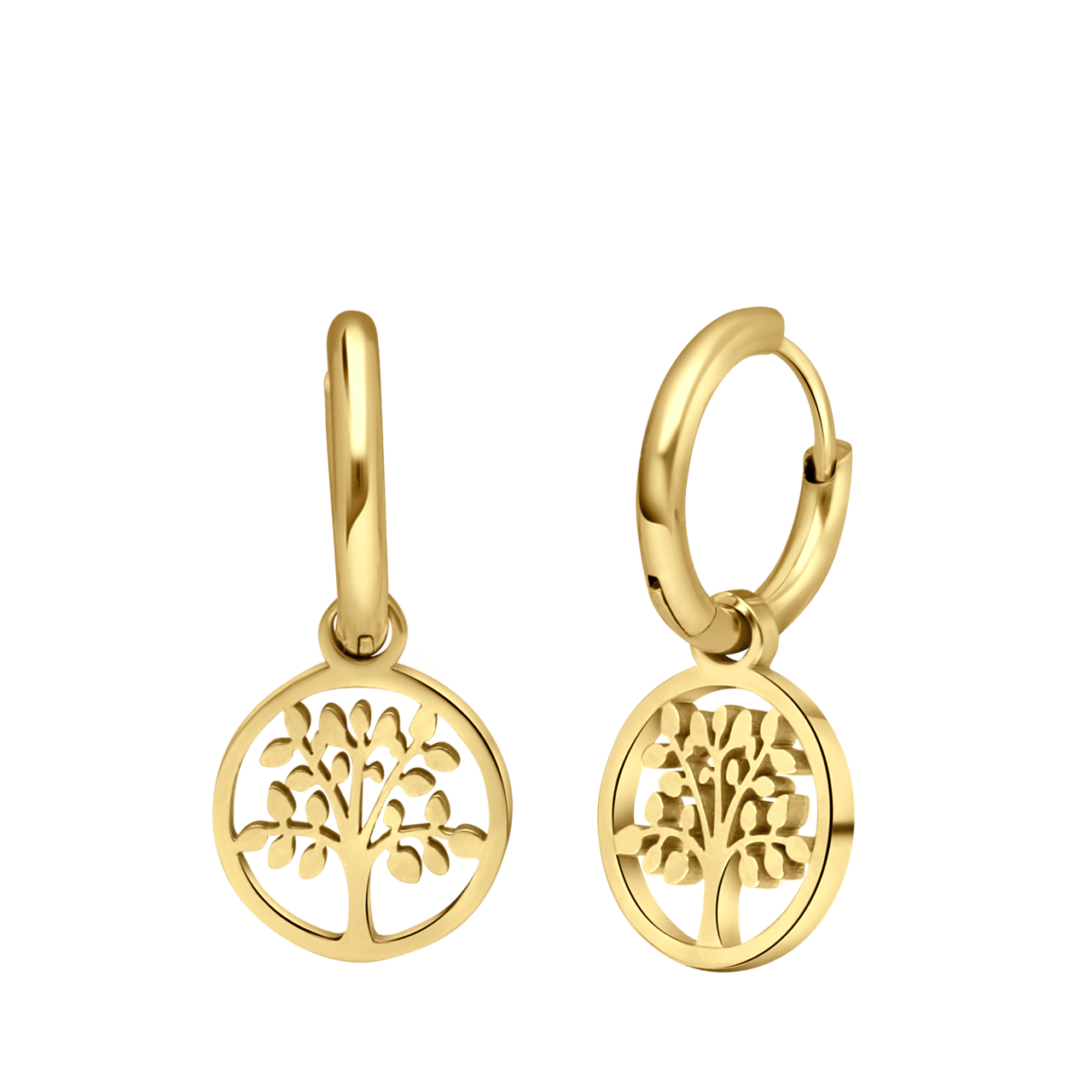 LivLiv stainless steel goldplated oorringen met levensboom voor dames