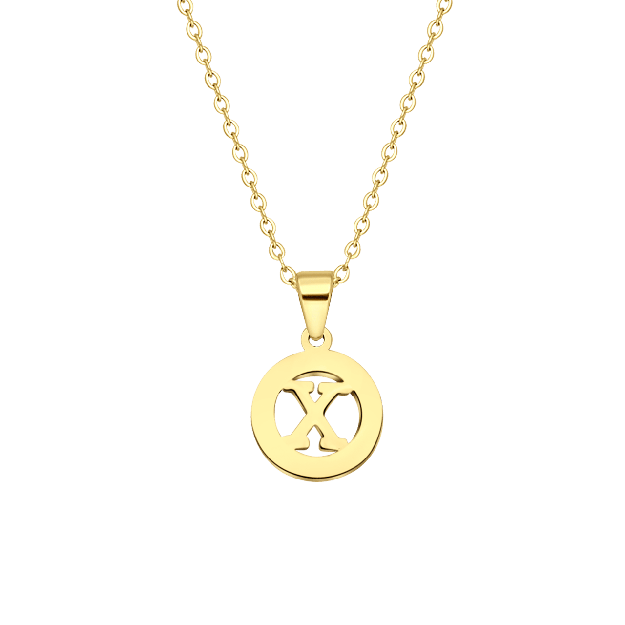 Stainless steel goldplated ketting met letterhanger X voor dames