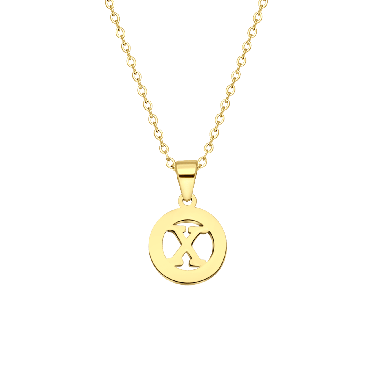 Stalen goldplated ketting met letter - X