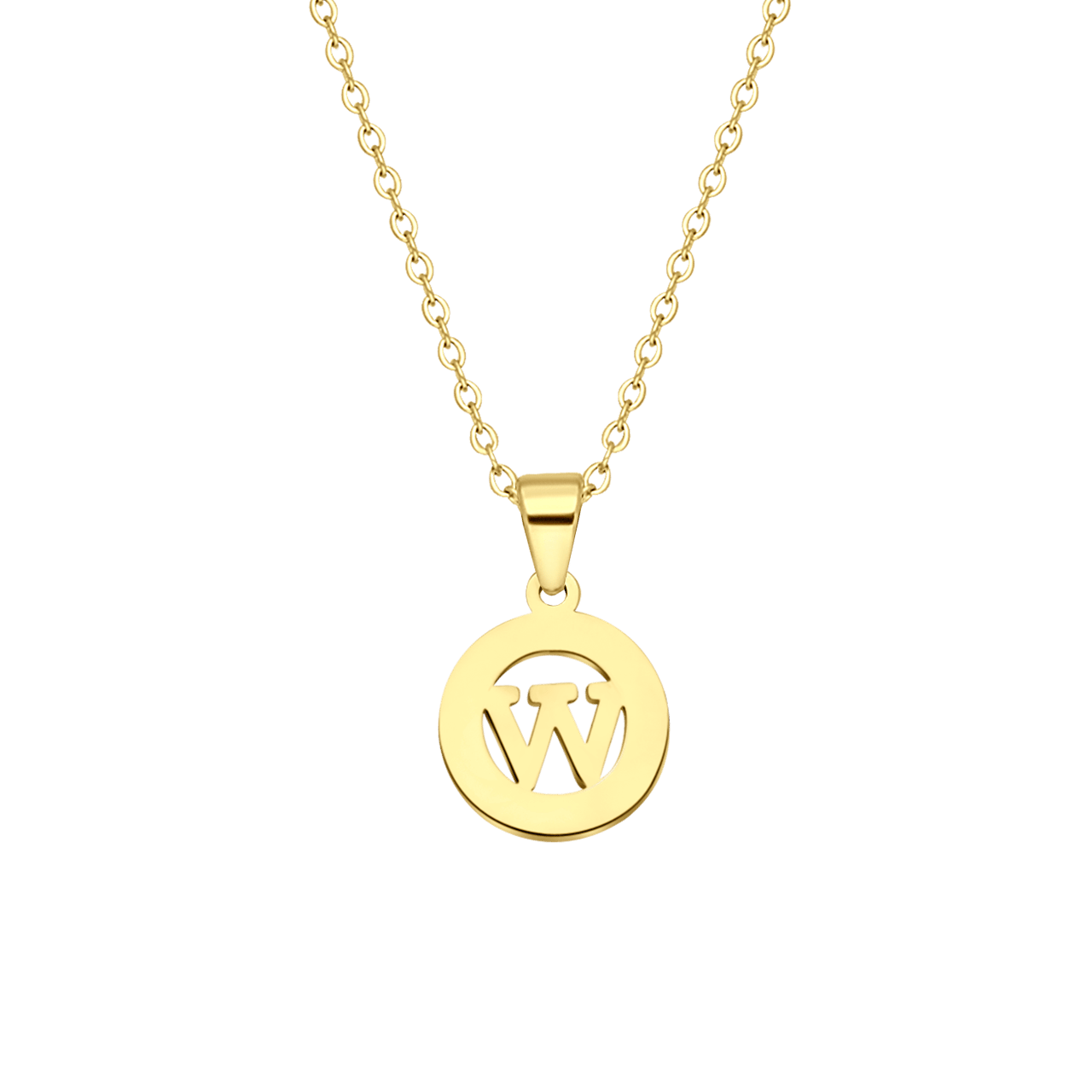 Stalen goldplated ketting met letter - W
