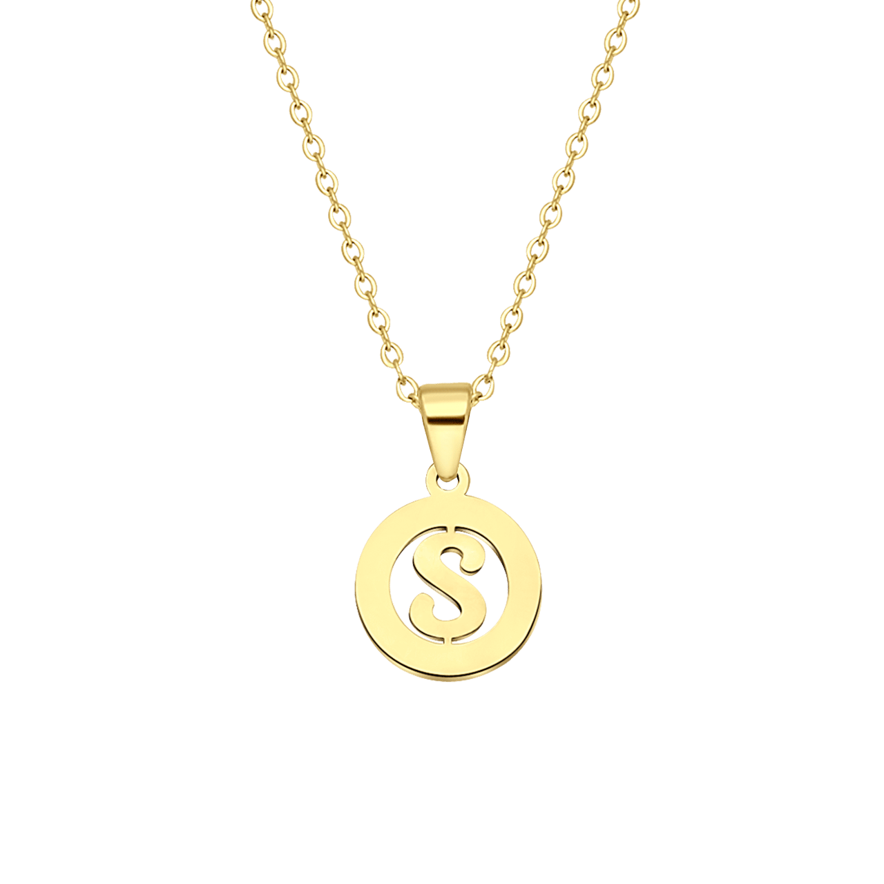 Stainless steel goldplated ketting met letter - S