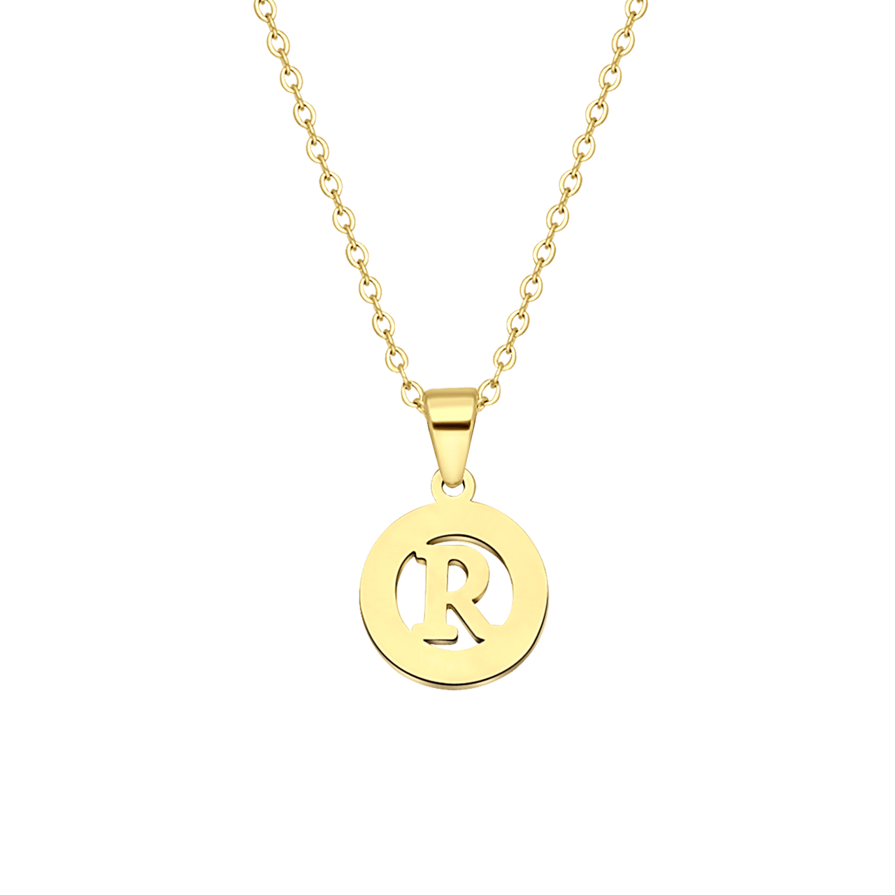 Stainless steel goldplated ketting met letterhanger R voor dames
