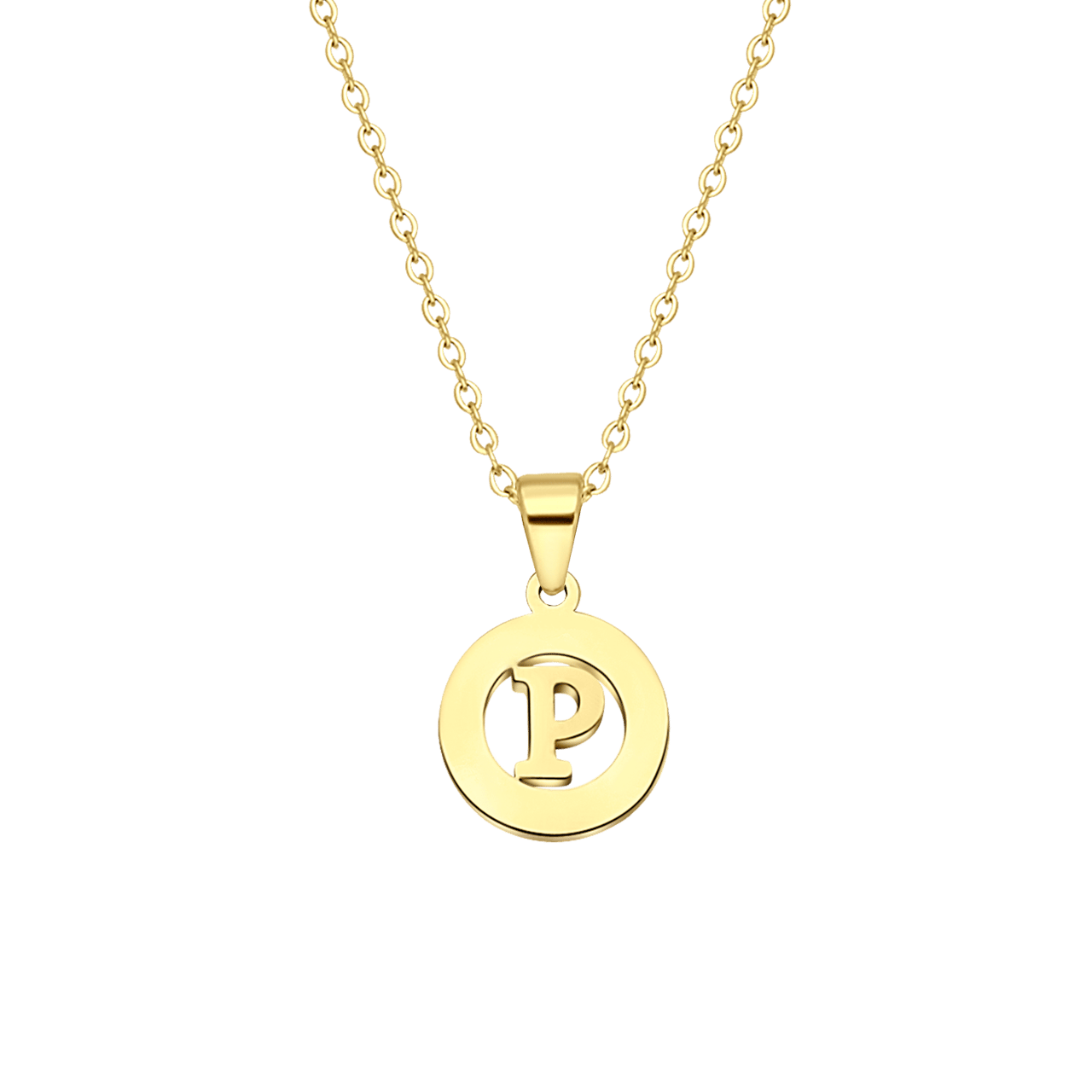 Stainless steel goldplated ketting met letter - P