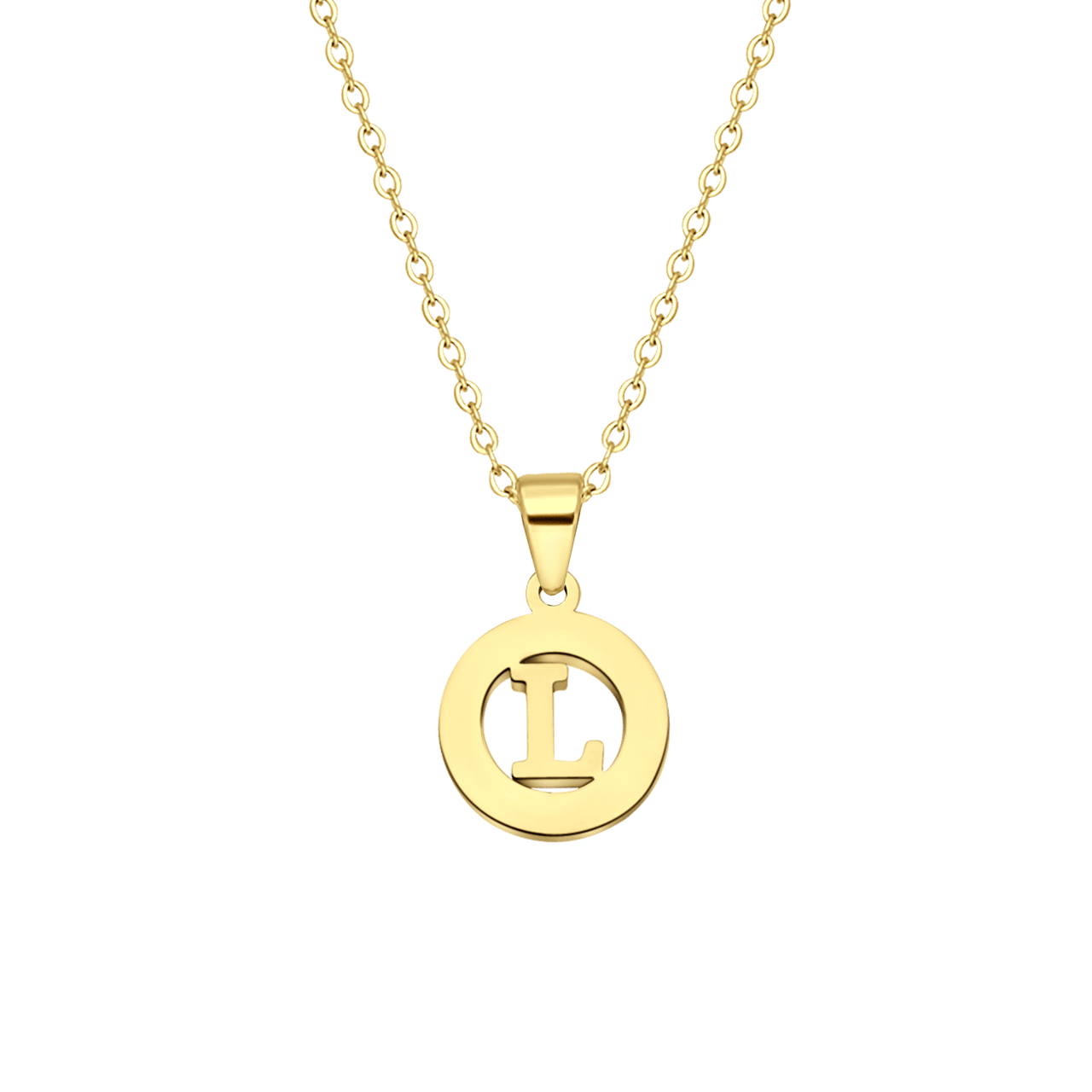 Stalen goldplated ketting met letterhanger L voor dames