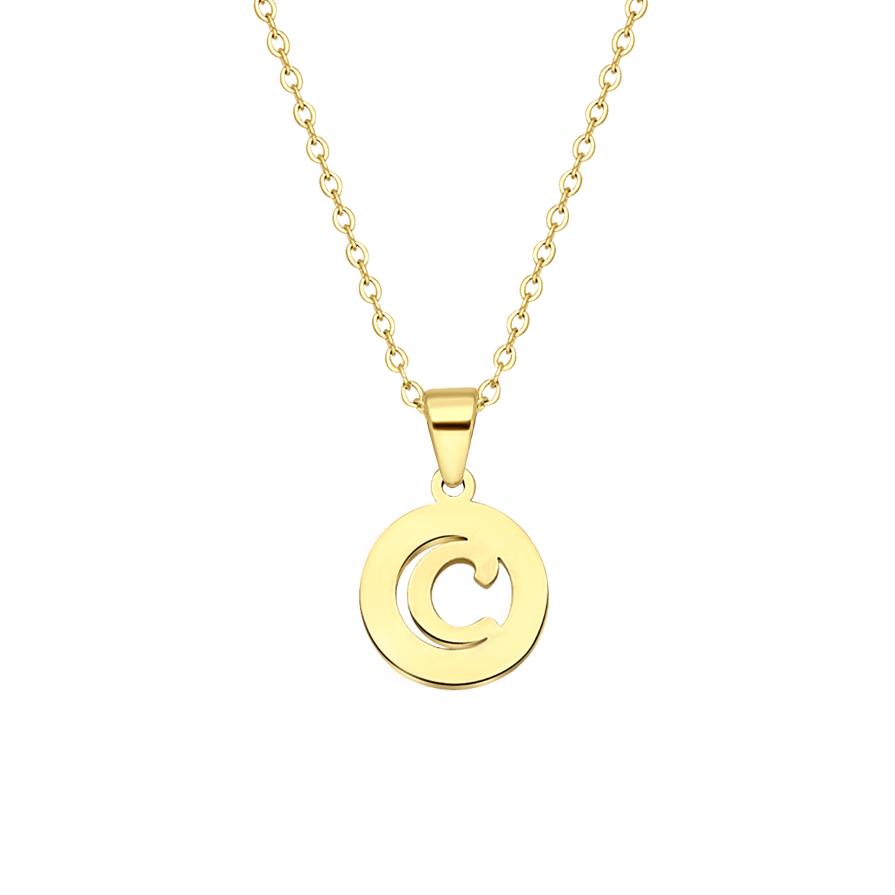 Stainless steel goldplated ketting met letter - C
