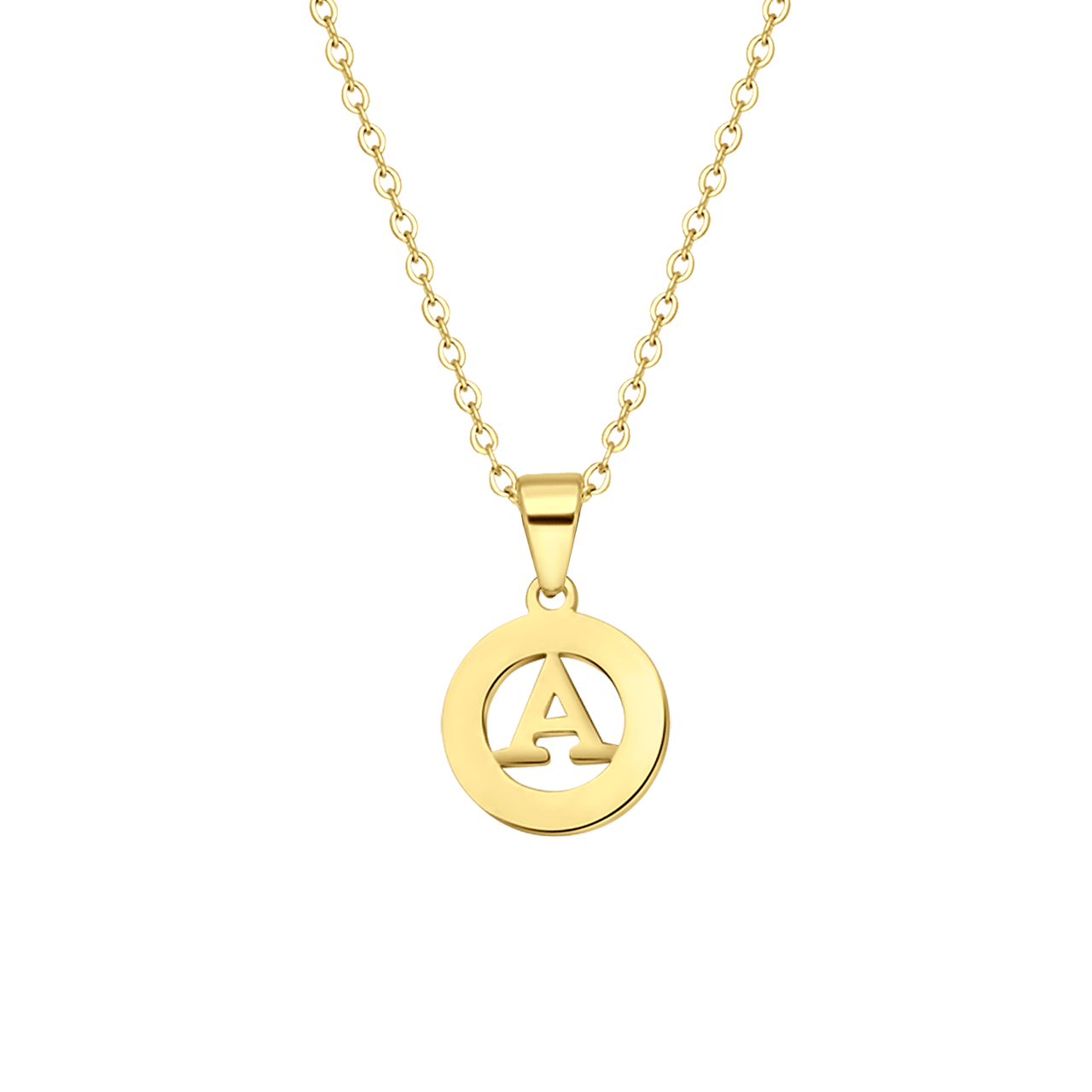 Stalen goldplated ketting met letter - A