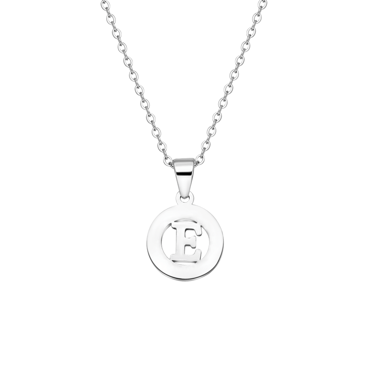 Stainless steel ketting met letter - E