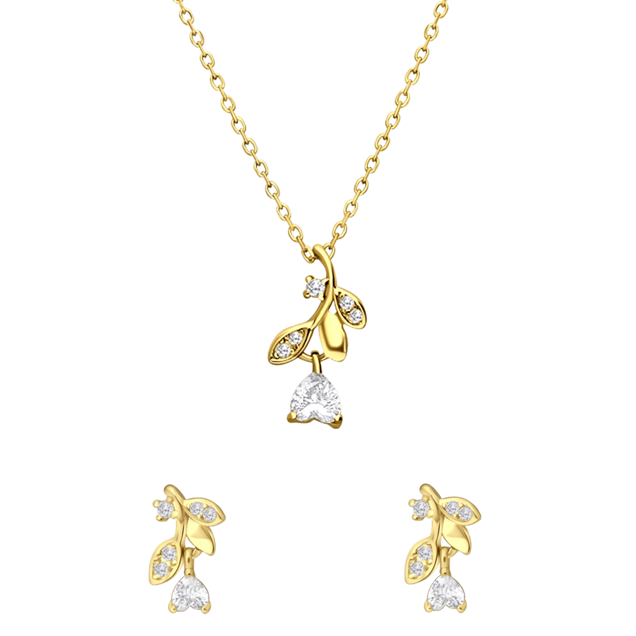 Zilveren goldplated set roos met zirkonia