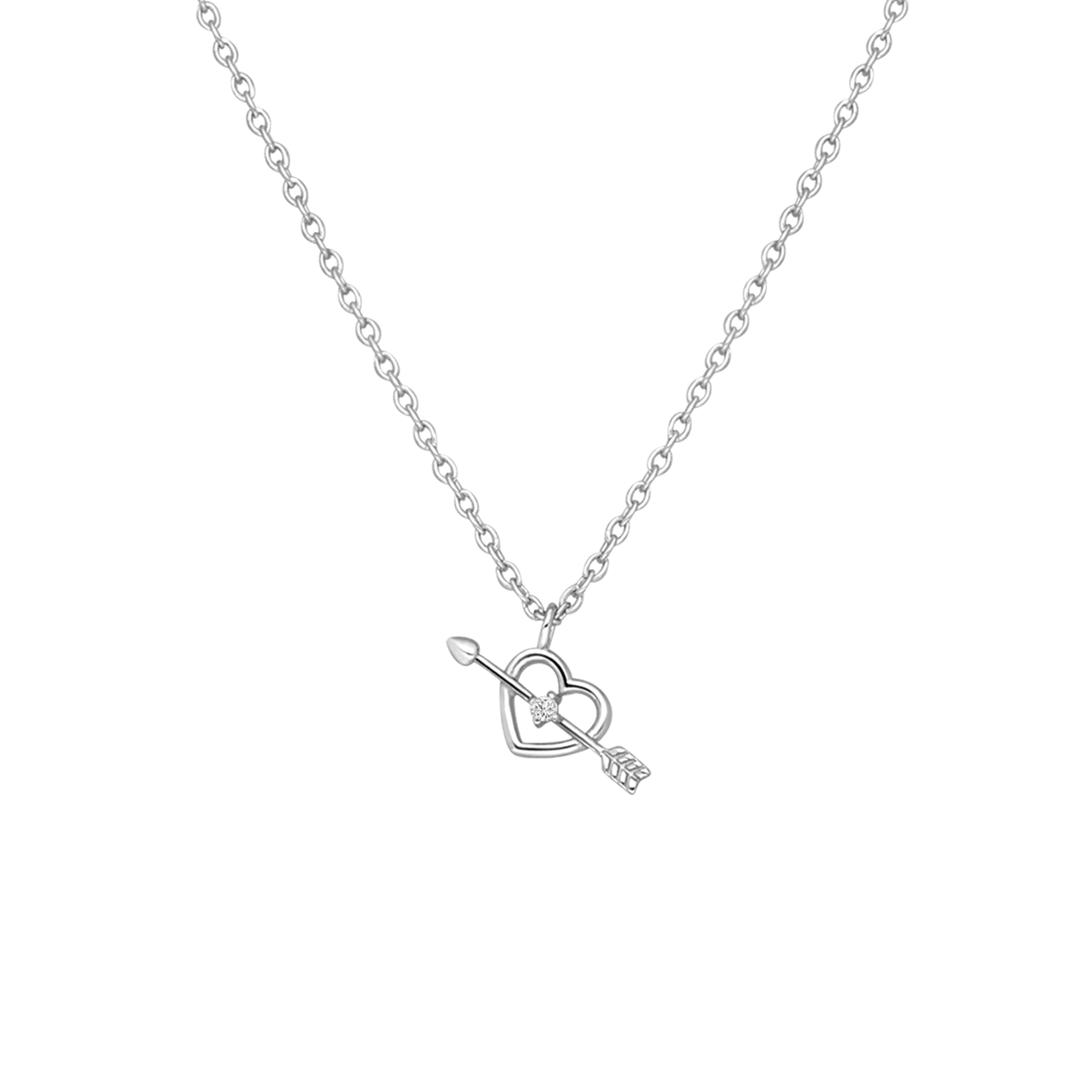 Zilveren ketting pijl en hart met zirkonia