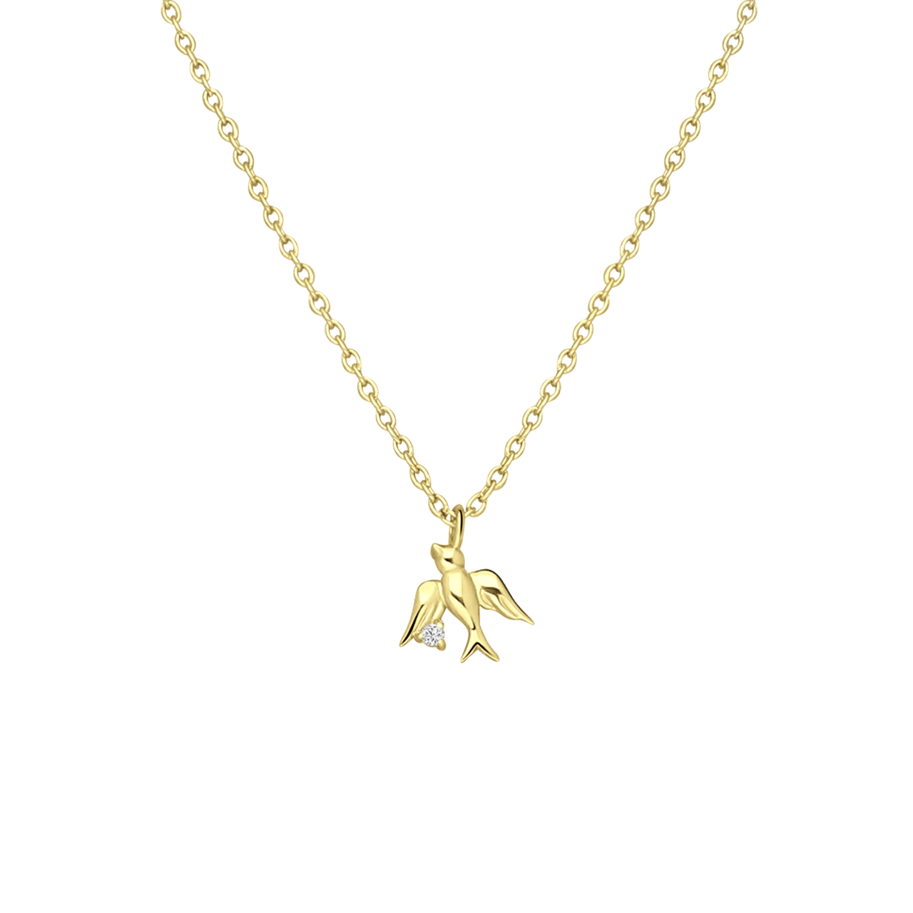 Zilveren goldplated ketting met hanger zwaluw met zirkonia voor dames