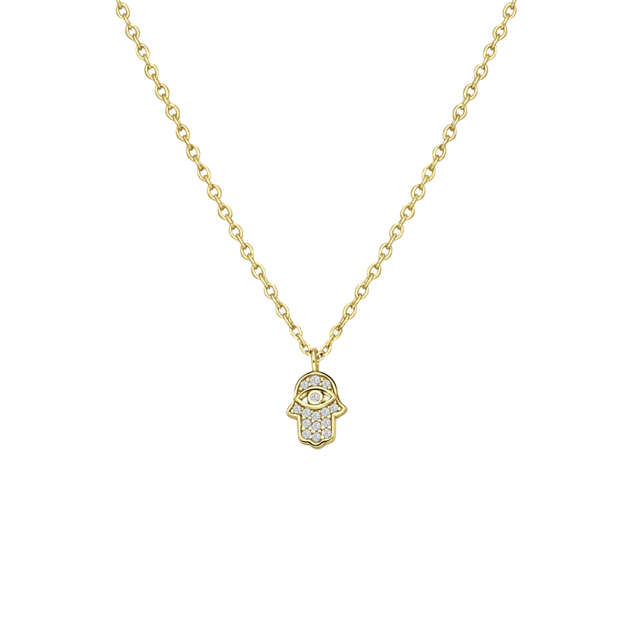 Zilveren ketting goldplated hand van Fatima met zirkonia