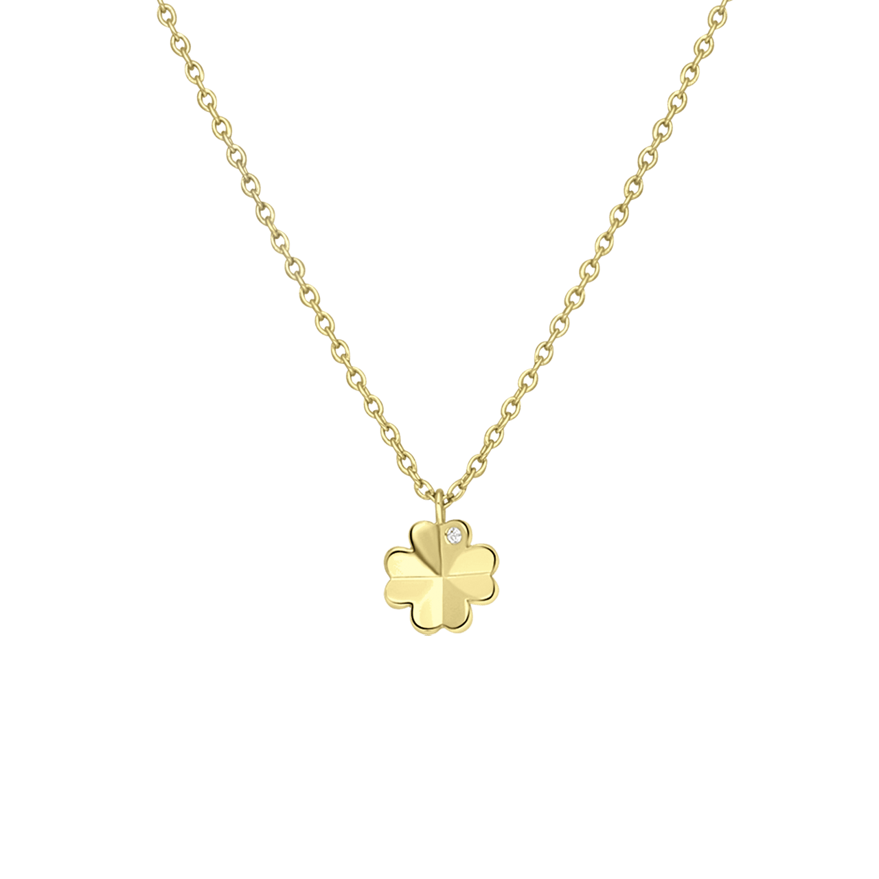 Zilveren goldplated ketting klaver met zirkonia