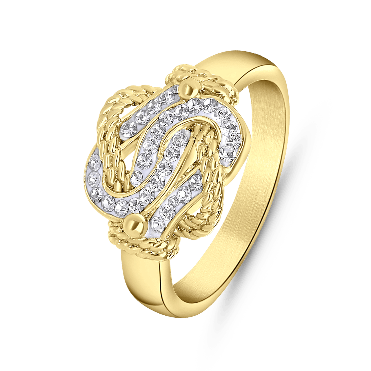 Stainless steel goldplated ring surinaamse mattenklopper met kristalvoor dames