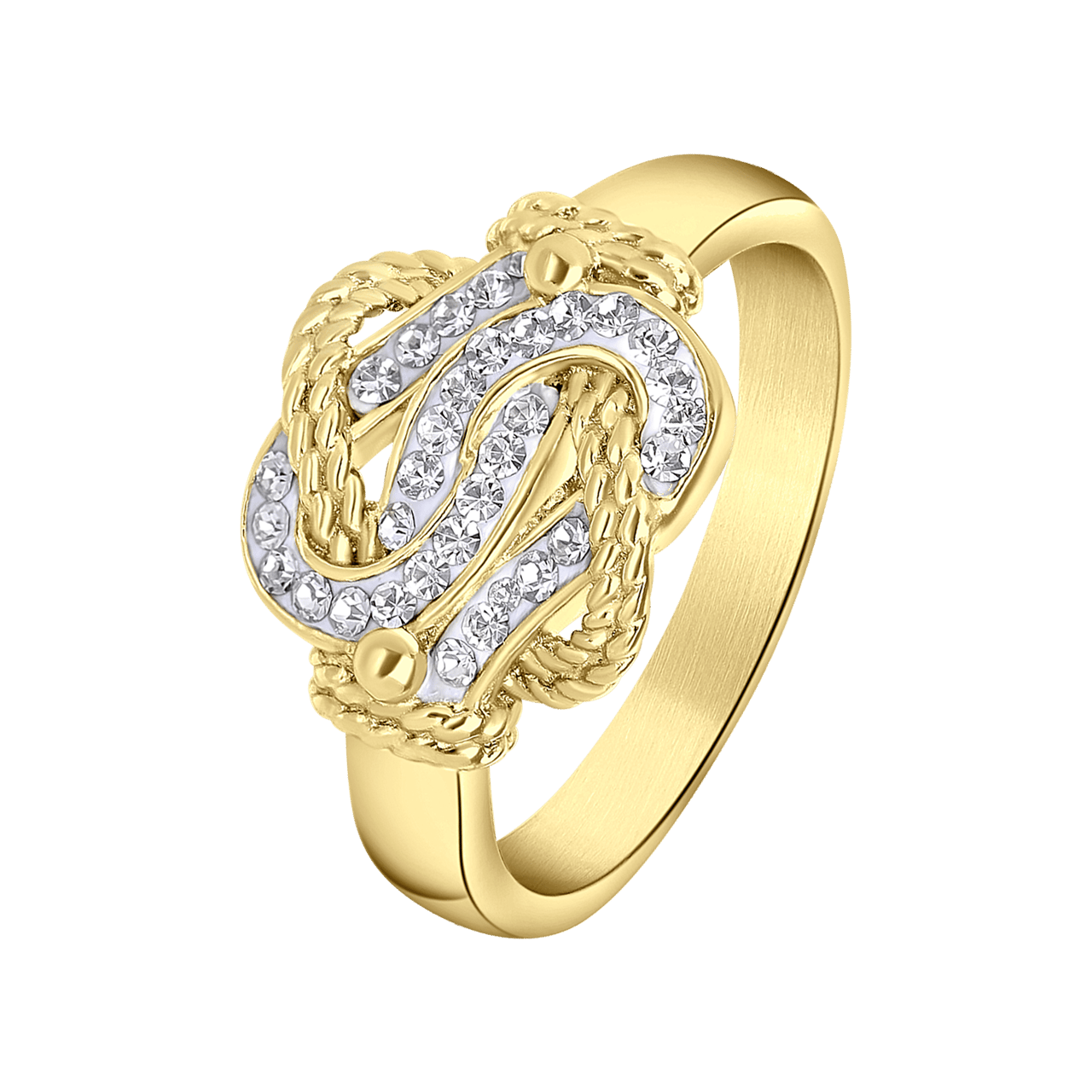 Stalen goldplated ring surinaamse mattenklopper met kristalvoor dames