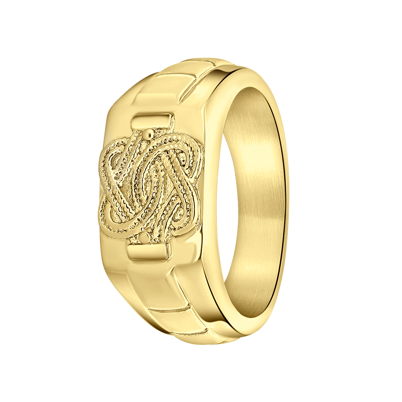 Gerecycleerd stainless steel goldplated ring surinaamse mattenklopper