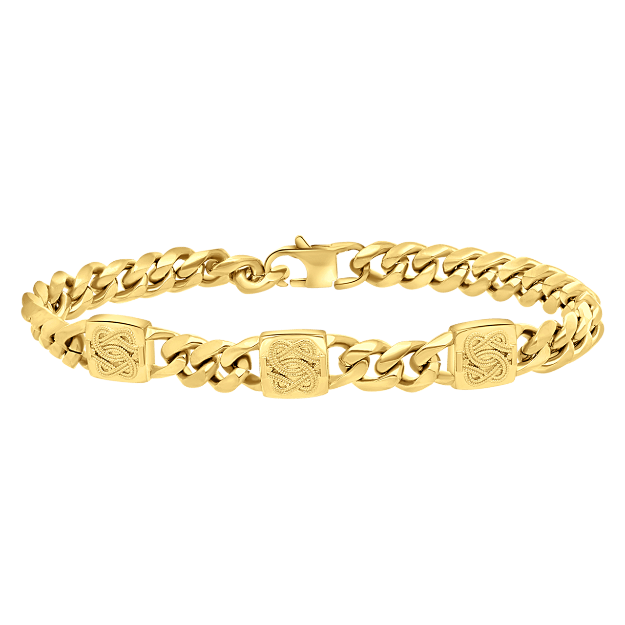 Stainless steel goldplated herenschakelarmband surinaamse mattenklopper