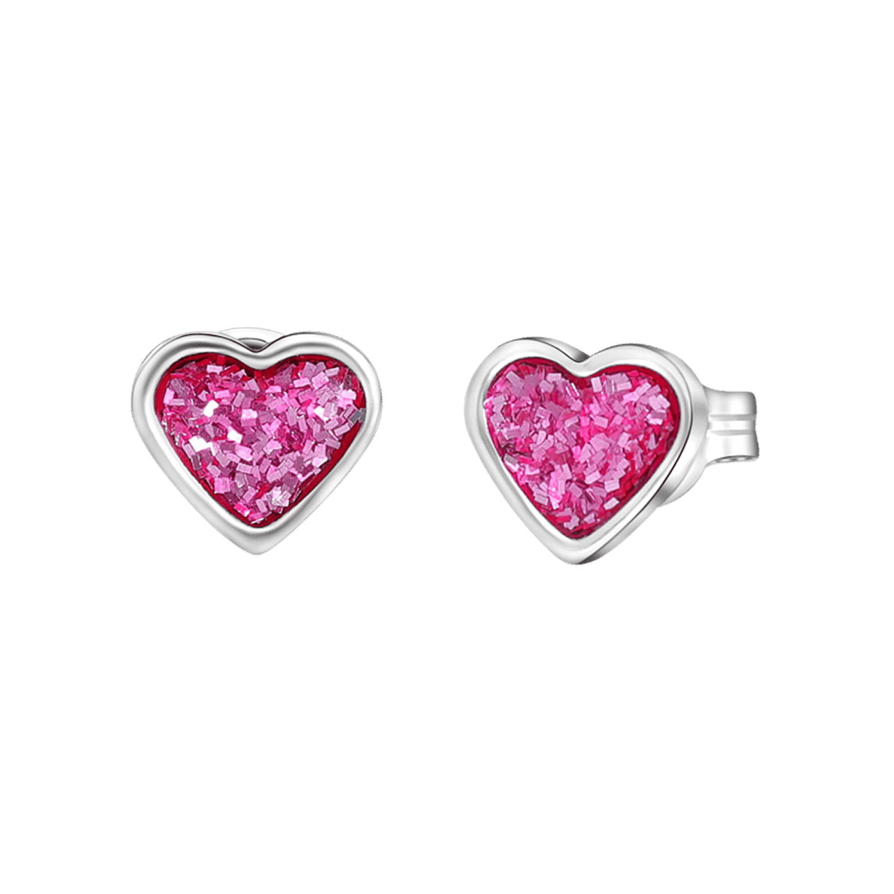 Tiny tips stainless steel oorbellen roze glitter hartjes