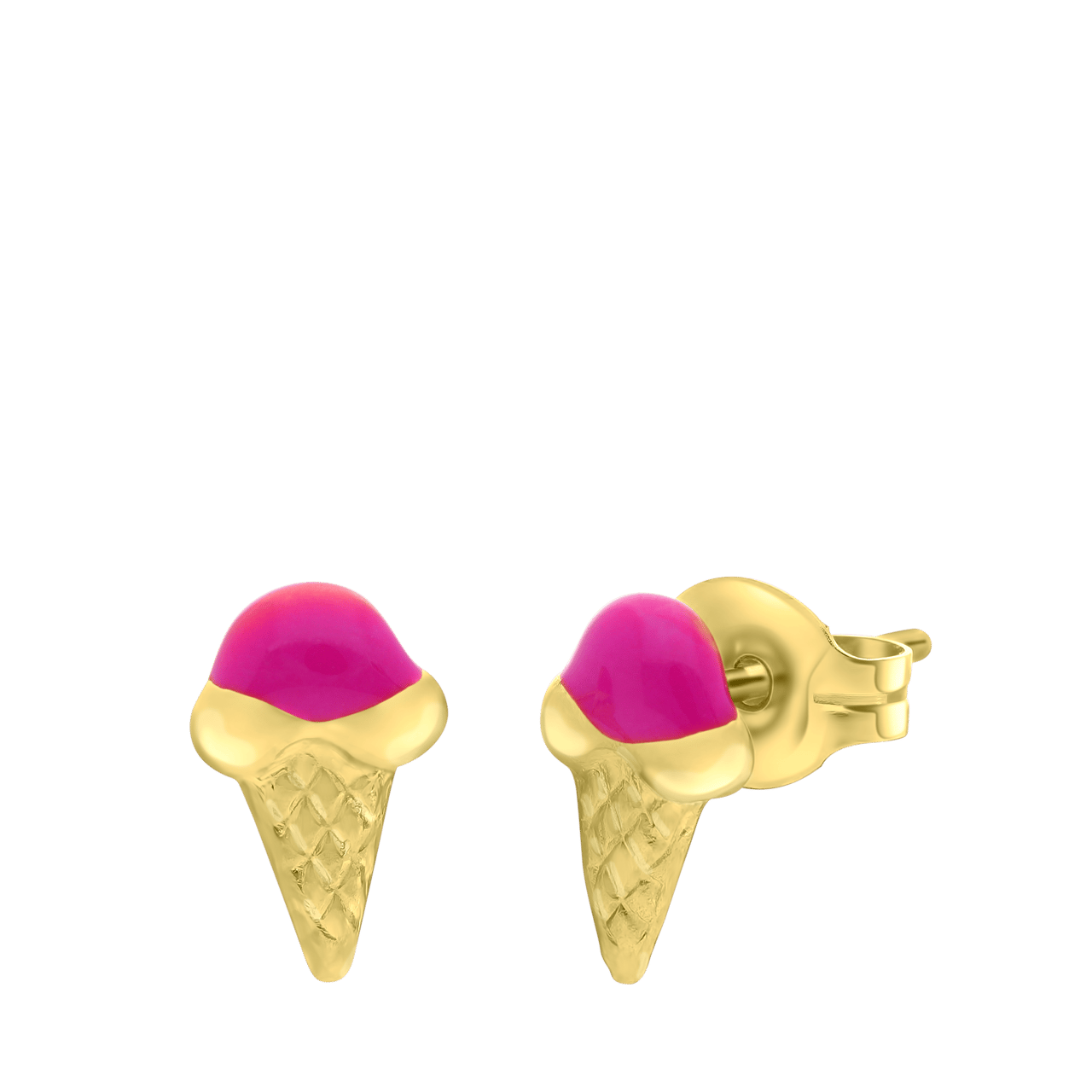 Tiny Tips, vergoldete Edelstahlohrringe, Eishörnchen in Rosa