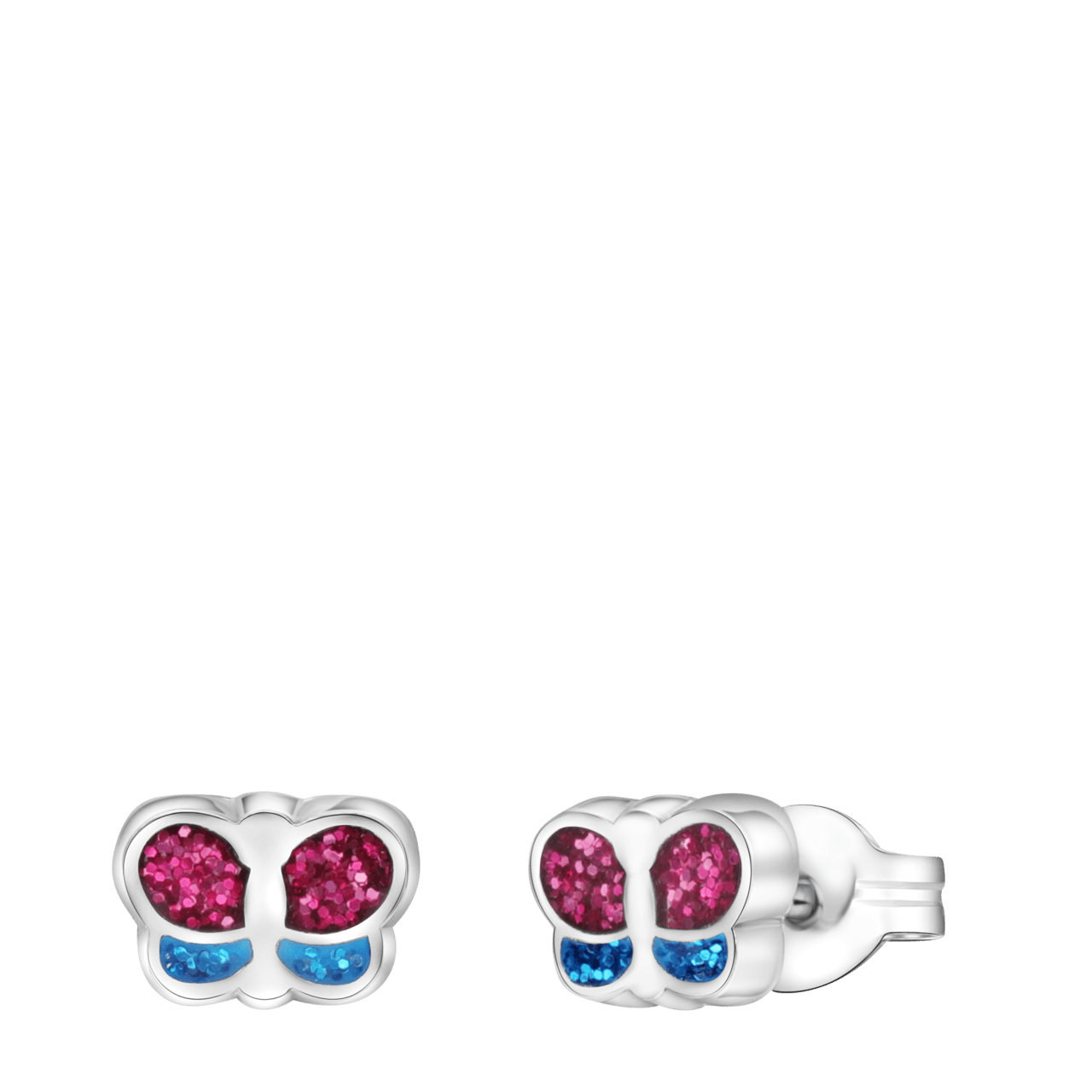 Tiny Tips stainless steel oorbellen vlinder rozen en blauwe glitter