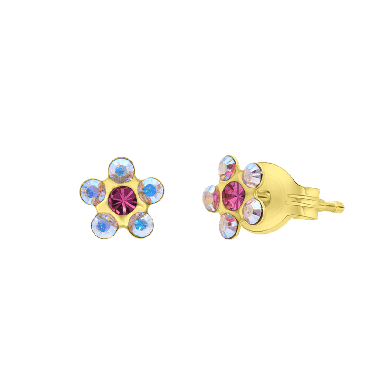 Tiny Tips, vergoldete Blume aus Edelstahl, Kristall in Rosa