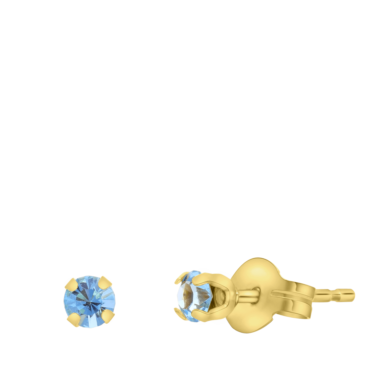 Tiny Tips stainless steel goldplated oorbellen blauwe zirkonia