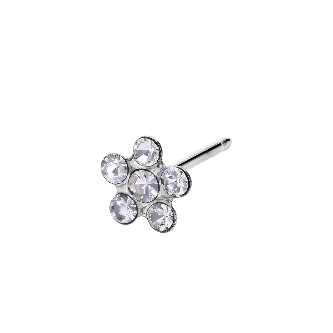 Studex medizinische Ohrringe aus Edelstahl, vergoldet, Blume, Weiß, Kristall, 5 mm