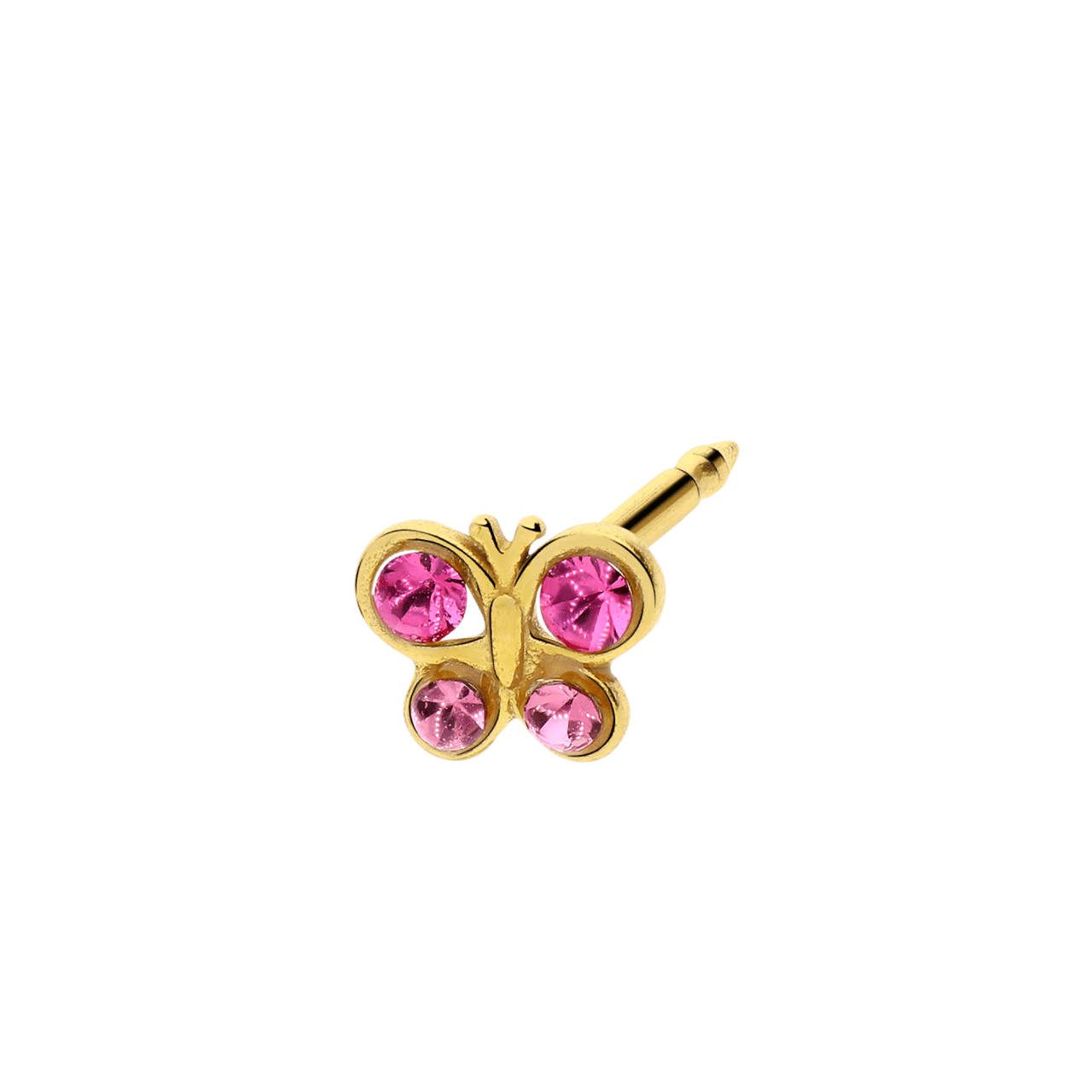 Studex medizinische Ohrringe aus 585er Gelbgold, Schmetterling, Rosa, 4 mm
