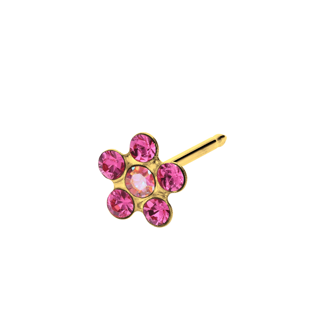 Studex medizinische Ohrringe aus 585er Gelbgold, Blume, Kristall, 5 mm