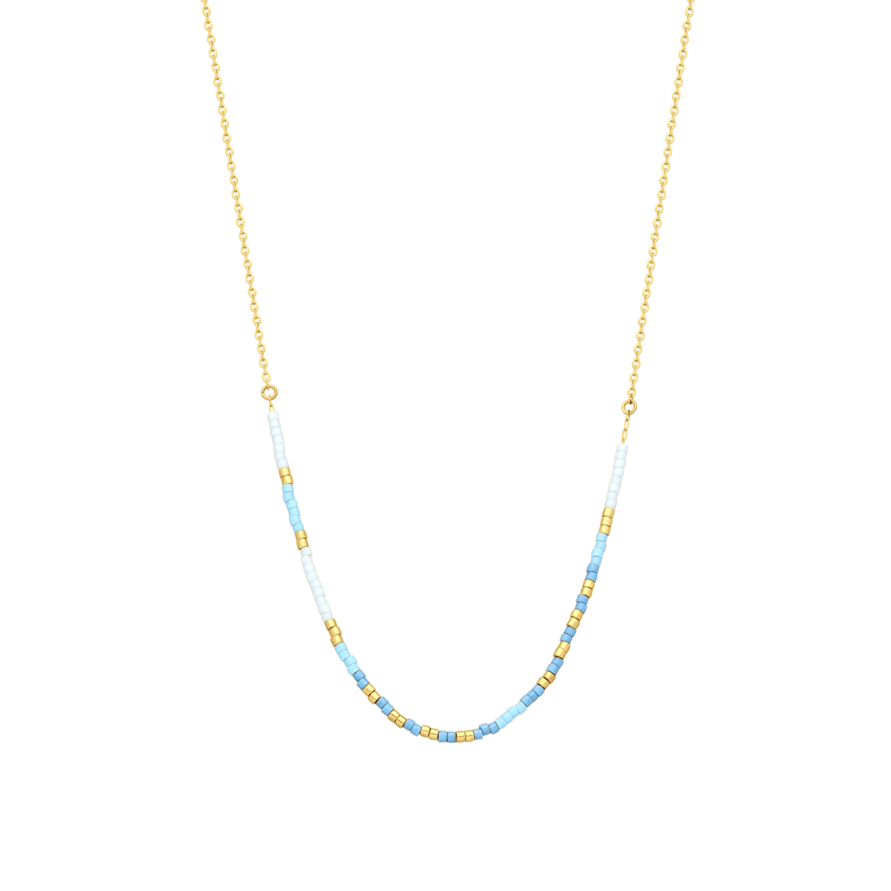 Vergoldete Edelstahlhalskette mit blauen Perlen