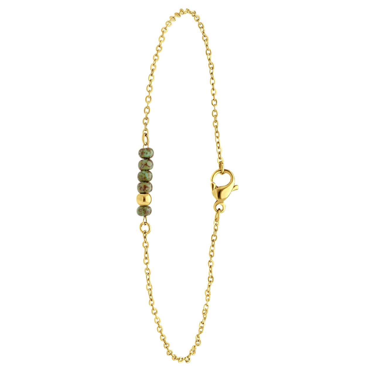 Gerecycleerd stalen goldplated armband met groene kralen