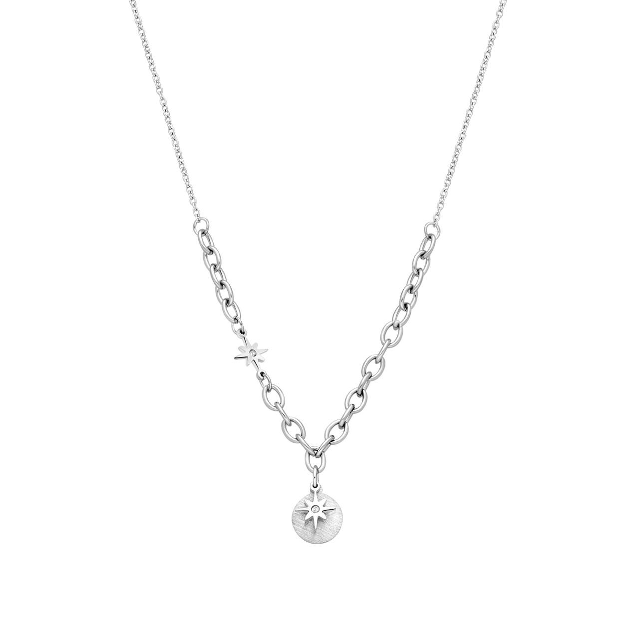 Gerecycleerd stainless steel ketting met munt en ster