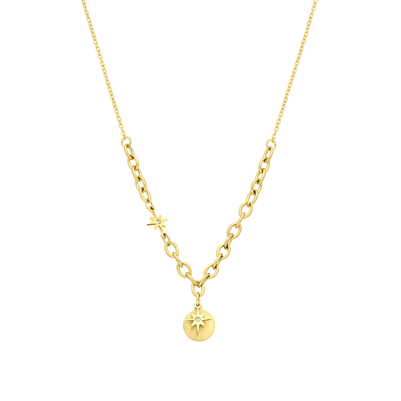 Myla gerecycled stainless steel goldplated ketting met munt en ster voor dames
