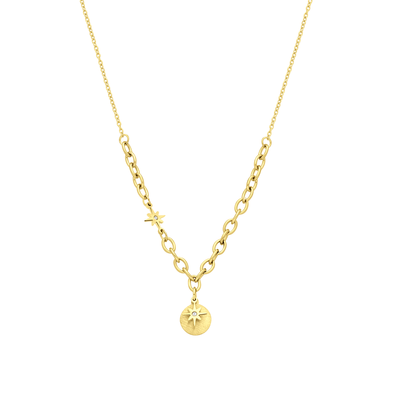 Stalen goldplated ketting met hanger ster met zirkonia voor dames