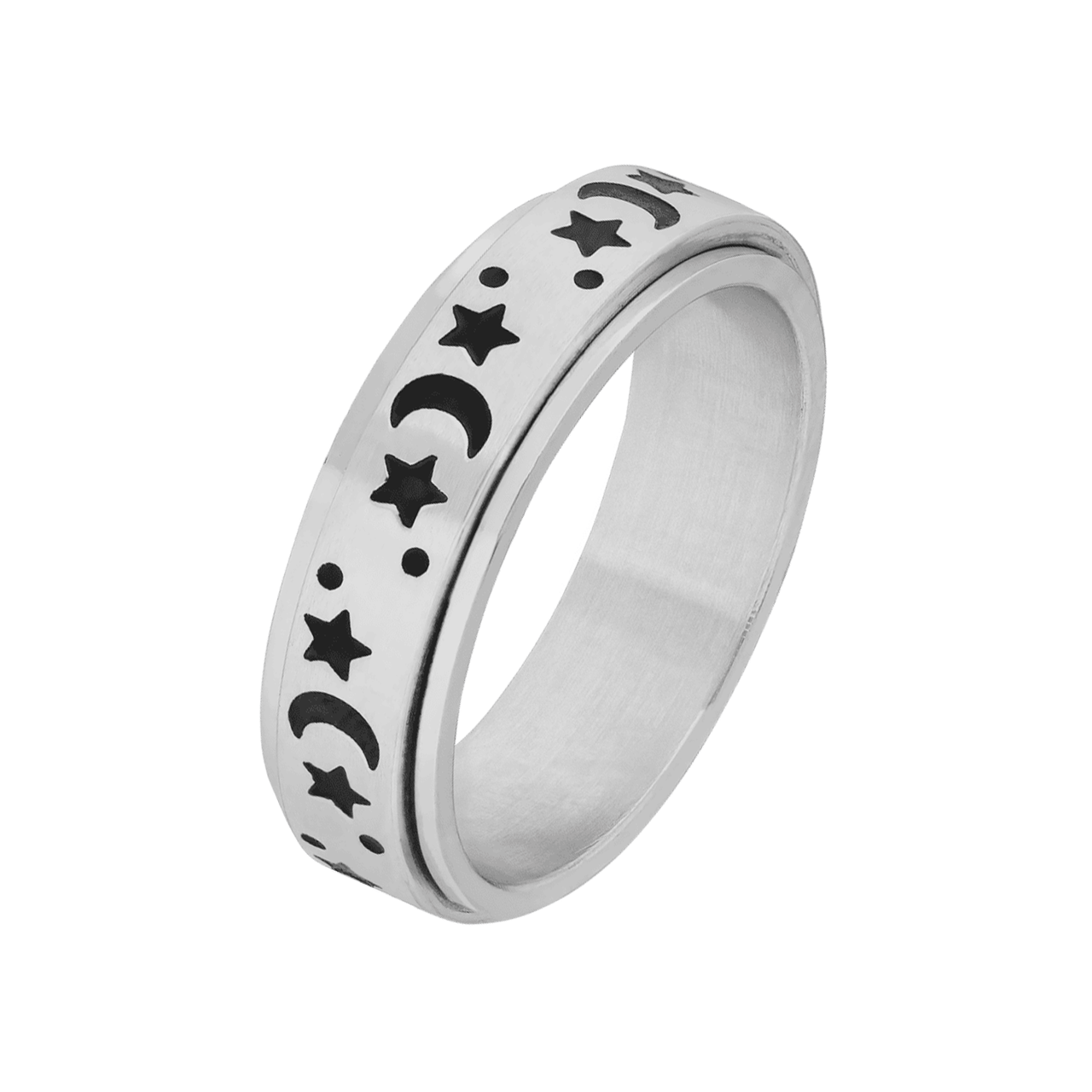 Stainless steel anxiety ring met maan en ster