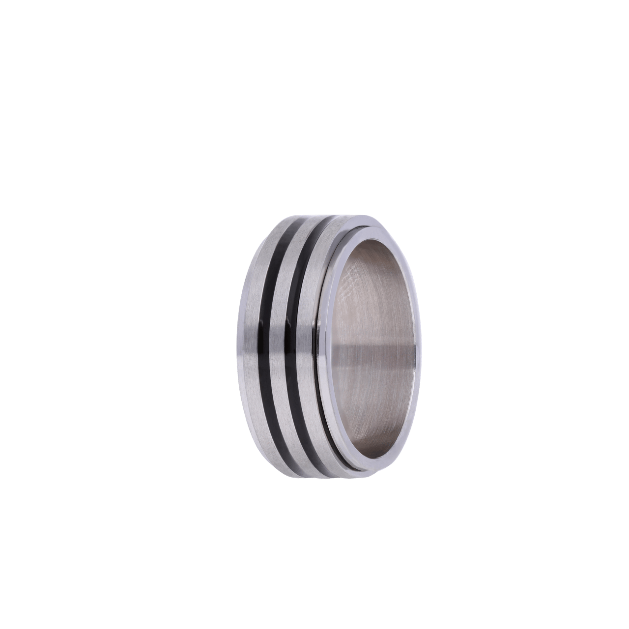 Anti-Stress-Ring aus Edelstahl mit schwarzen Streifen