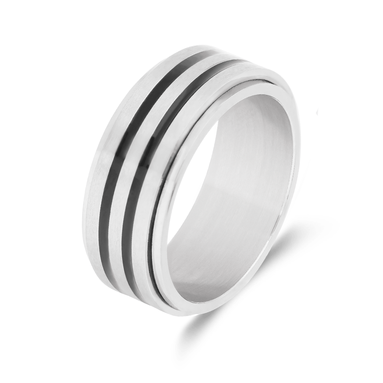 Stainless steel anxiety ring met zwarte strepen