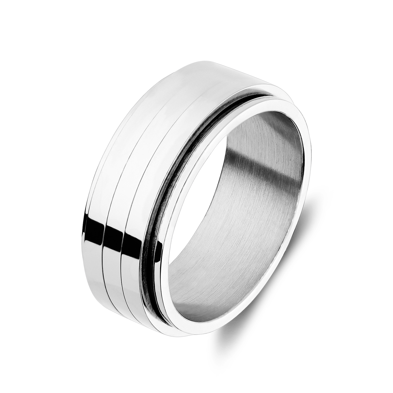 Gerecycleerd stainless steel anxiety ring met 3 strepen