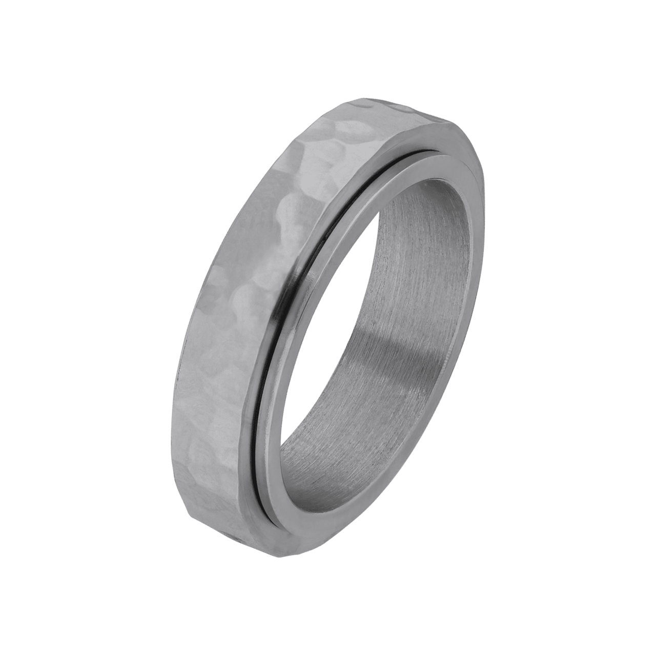 Gerecycleerd stainless steel anxiety ring gehamerd