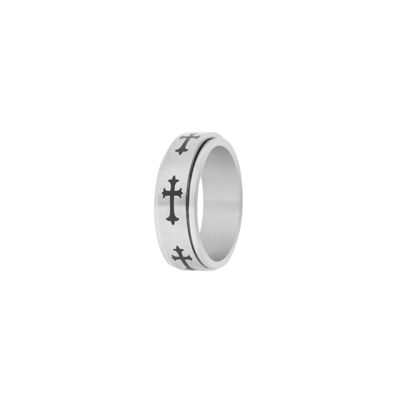 Gerecycleerd stainless steel anxiety ring met zwarte kruis