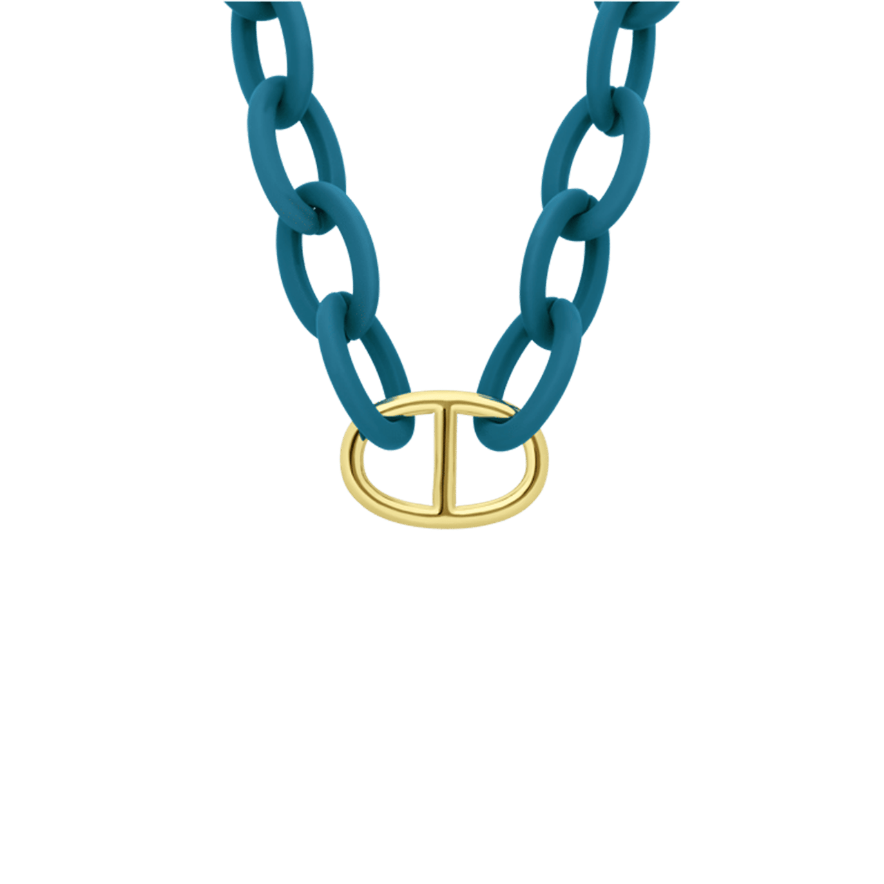 Donkerblauwe ketting met stalen goldplated hanger voor dames