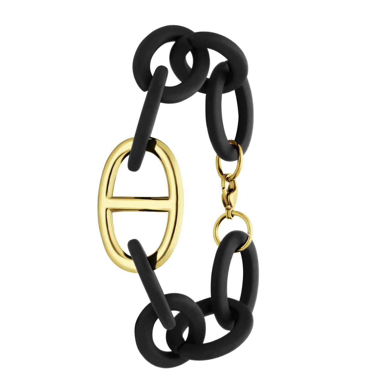 Zwarte armband met stalen goldplated hanger