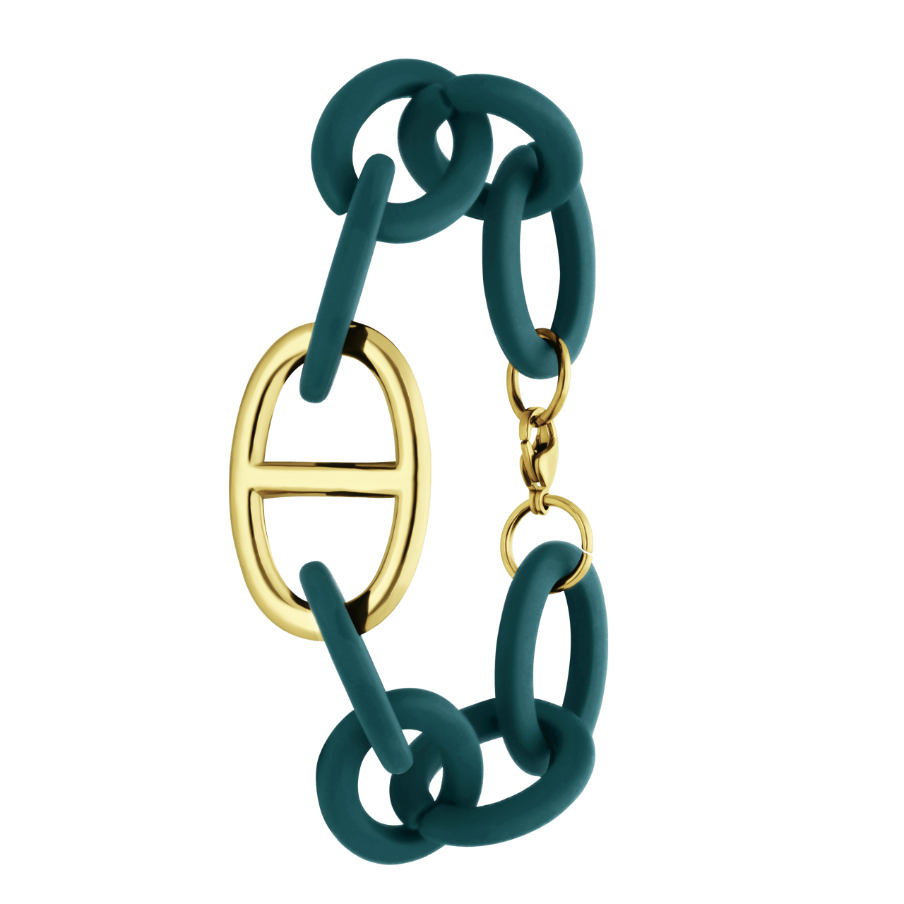 Donker blauwe armband met stalen goldplated hanger