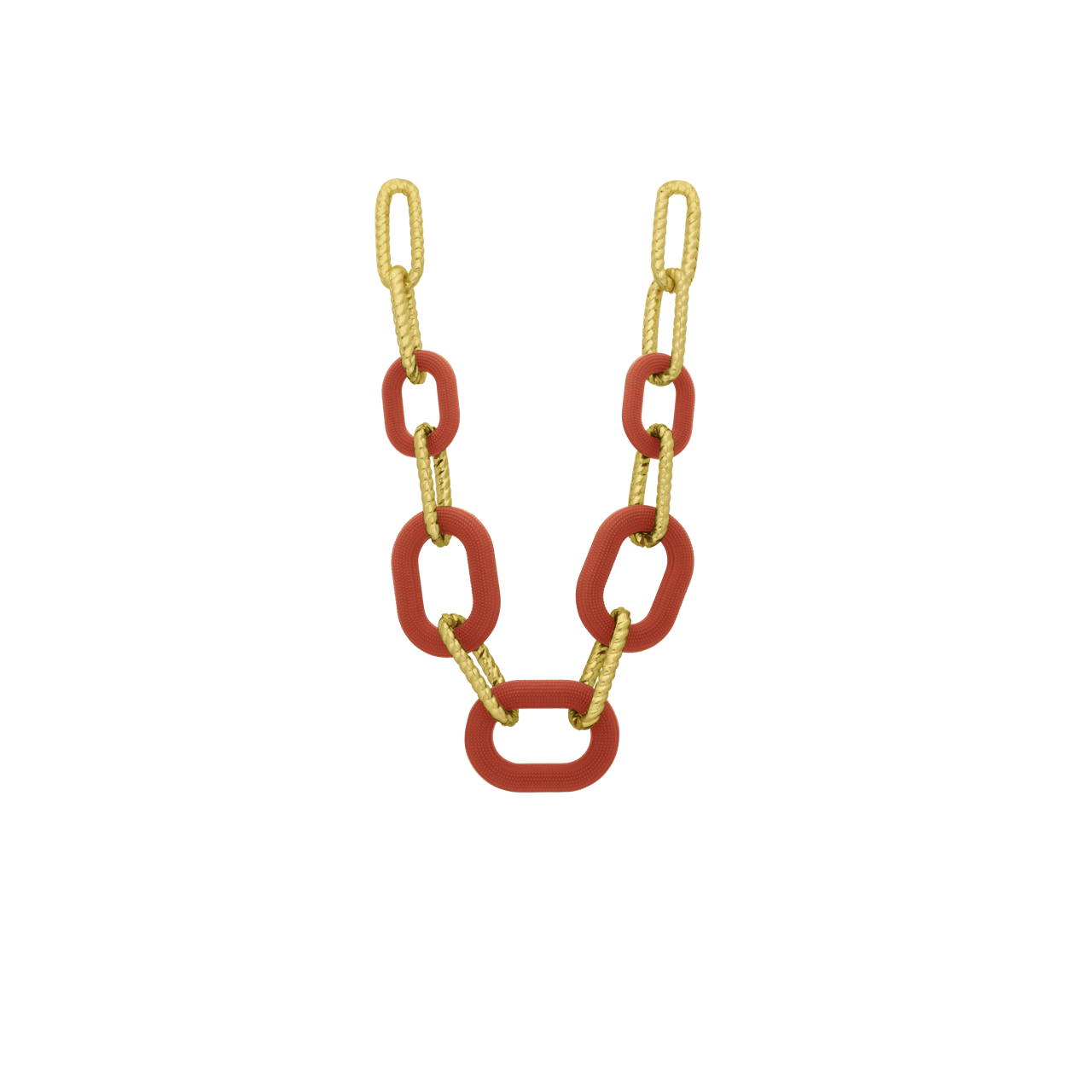 Stainless steel goldplated chunky ketting met oranje schakels voor dames
