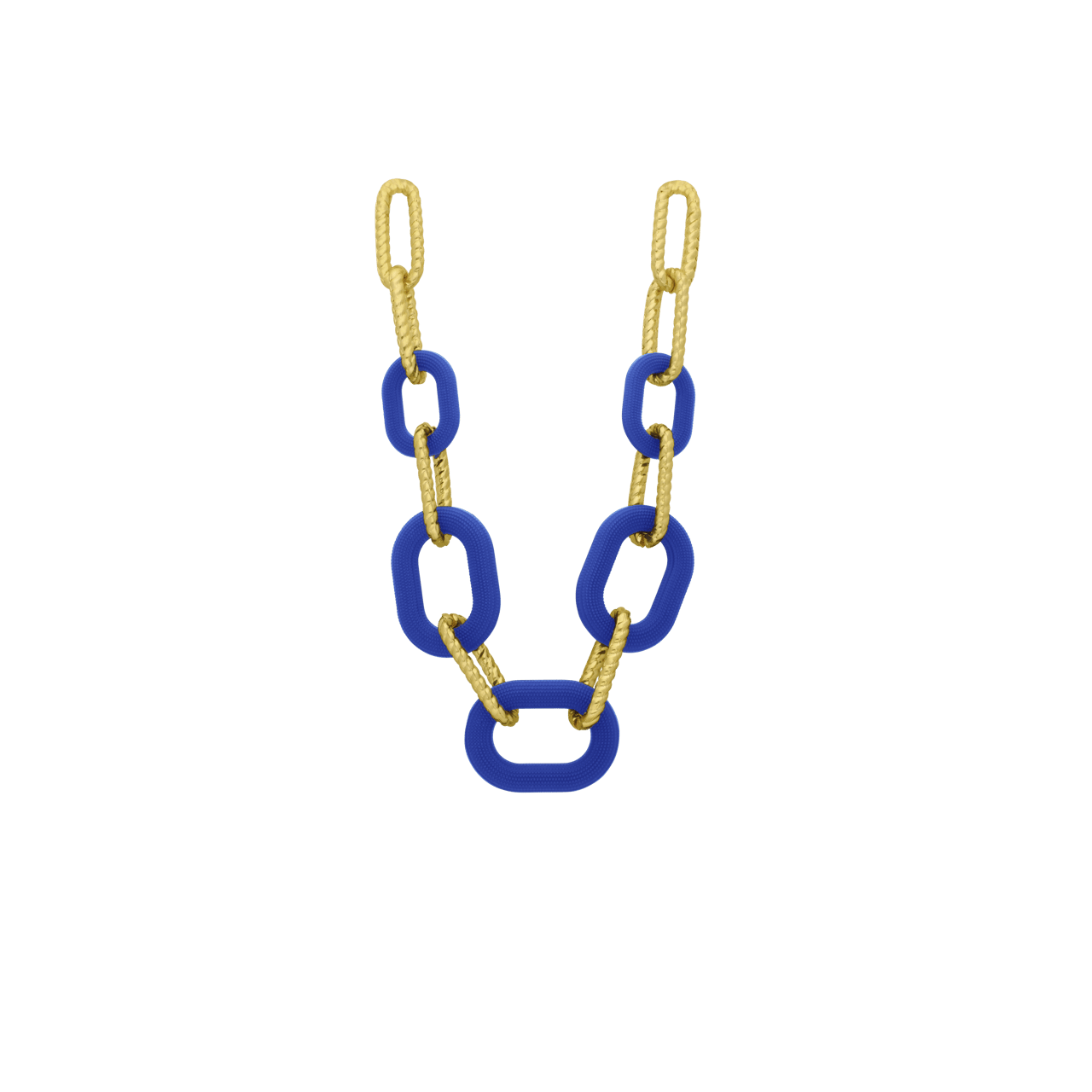 Stainless steel goldplated chunky ketting met blauwe schakels voor dames