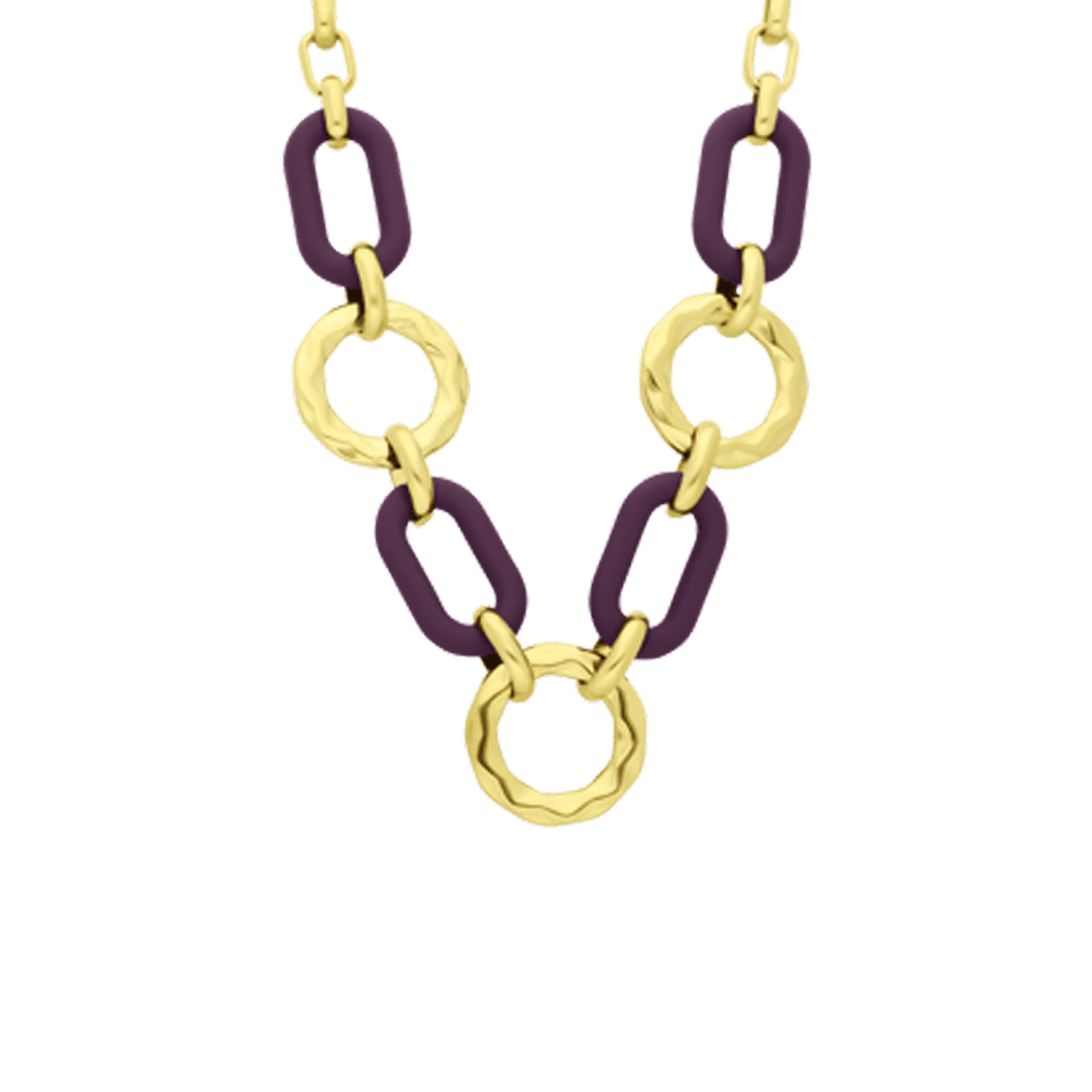 Stainless steel goldplated ketting met donker paarse schakels voor dames