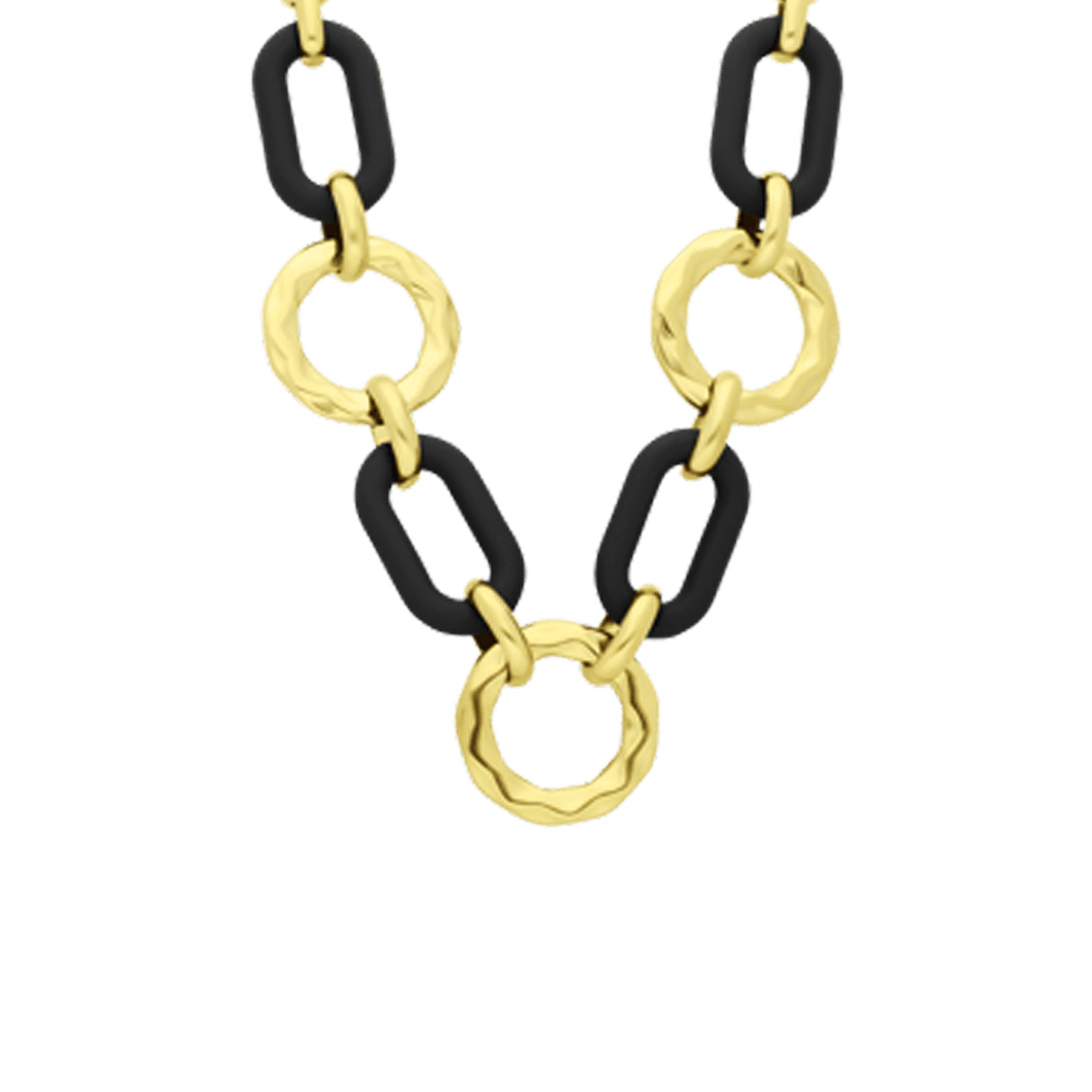 Stainless steel goldplated ketting met zwarte schakels voor dames