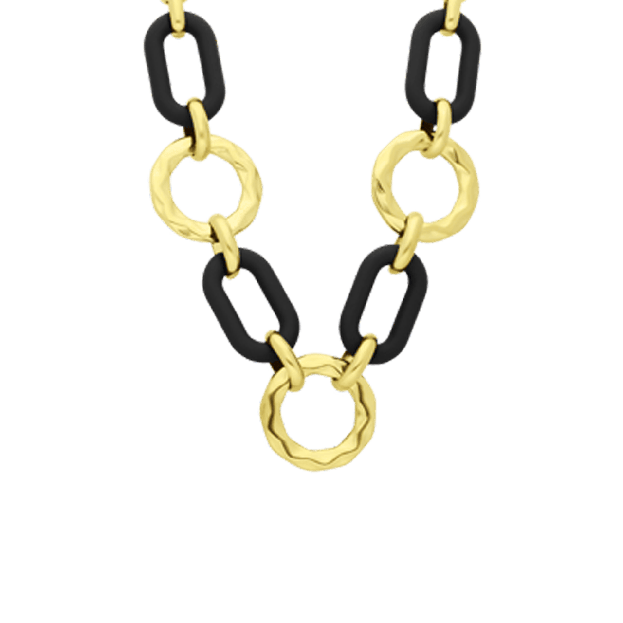 Stalen goldplated ketting met zwarte schakels voor dames